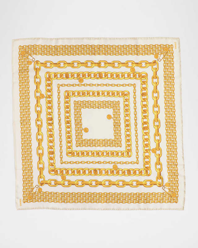 Square Chain-Print Silk Twill Scarf